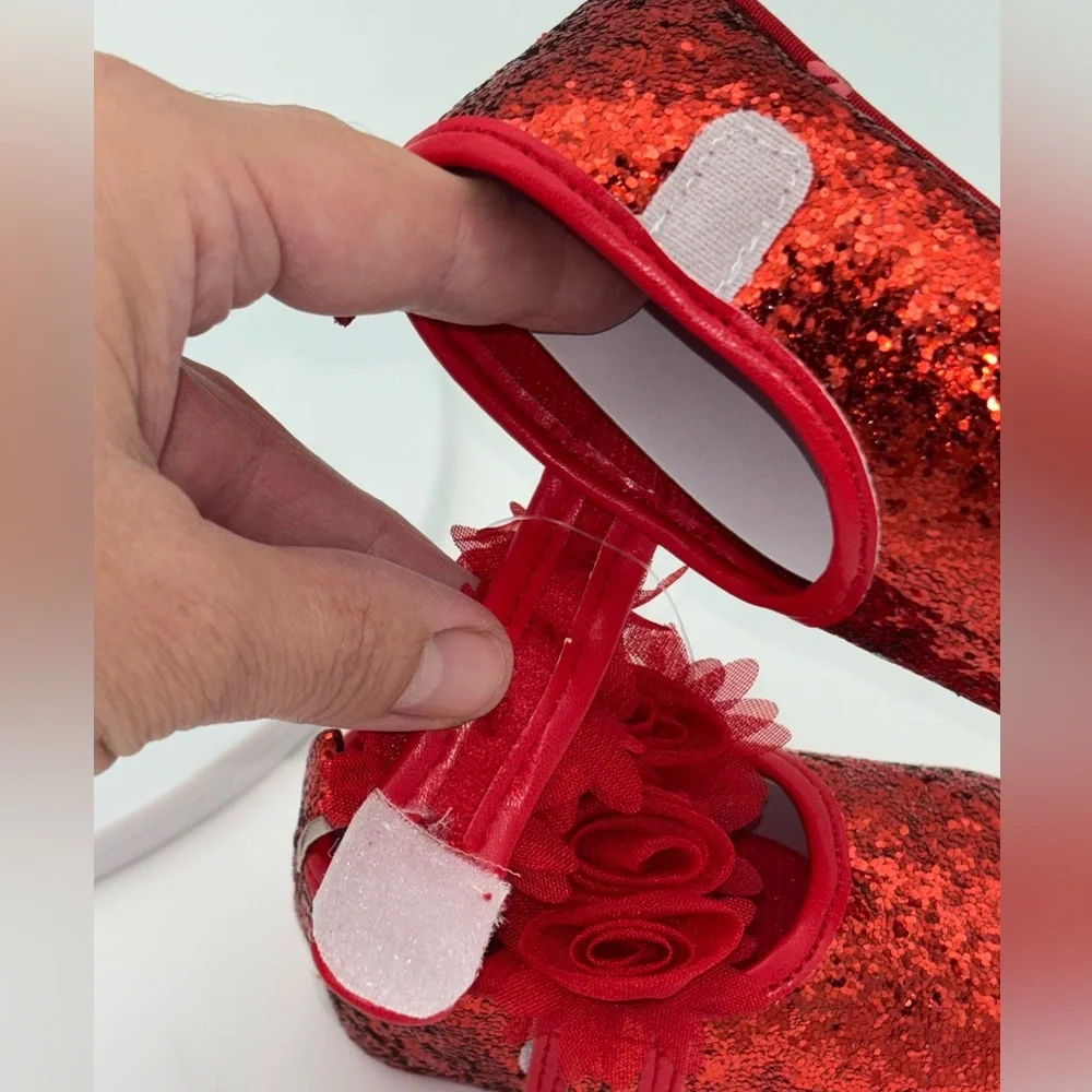 NEW Red Glitter Girls Shoe Mary Jane Baby Little Kids Size 3 6-9‎ Months